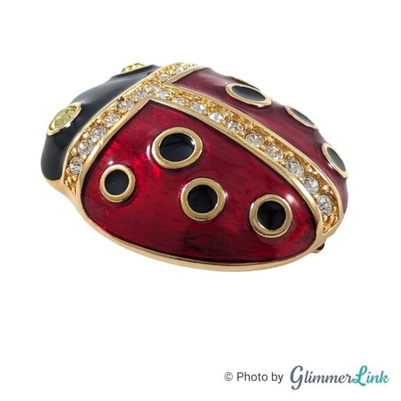 Swarovski Black & Red Enamel Crystals Ladybug Huge Brooch Pin - Picture 4 of 12